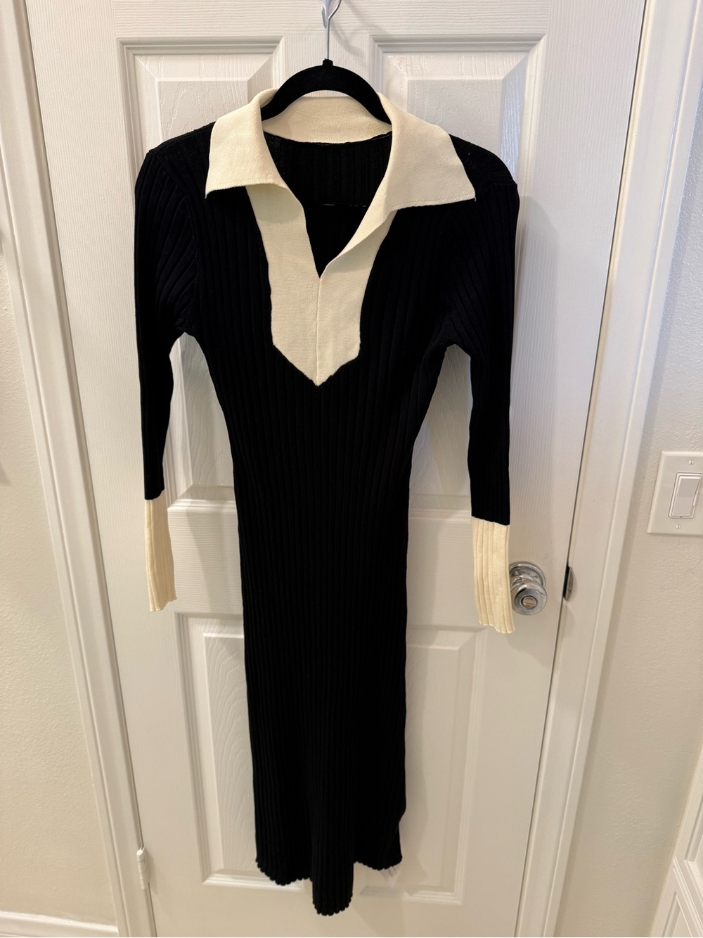 MOTF Black Midi Dress with Cream Polo Collar